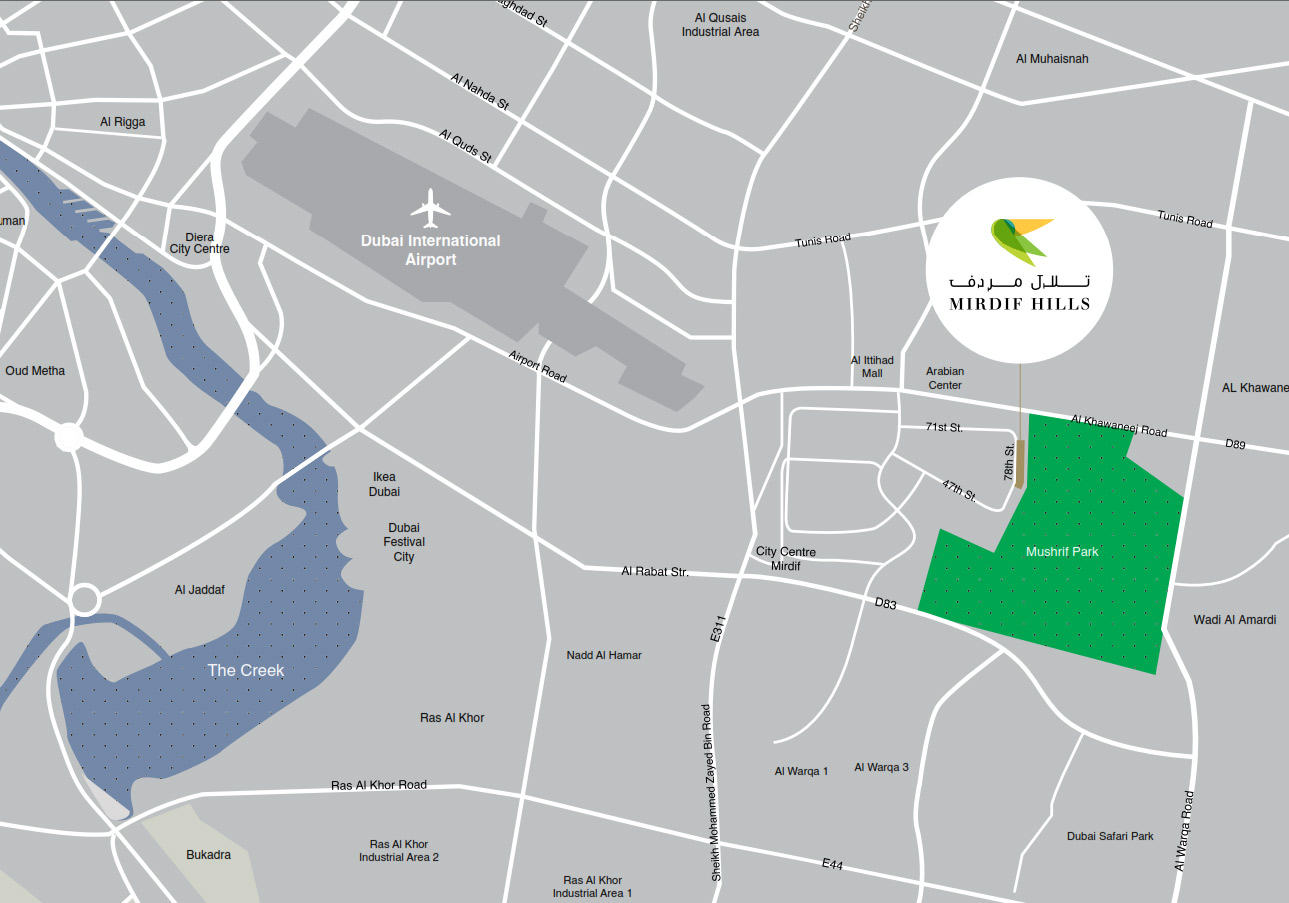 Mirdif Hills Location Map